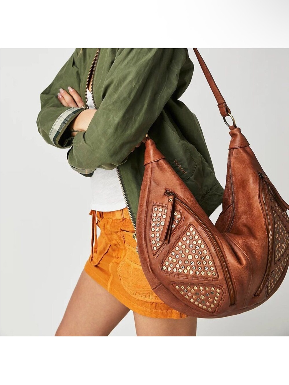 Free People Brown Studded Hobo Shoulder Bag